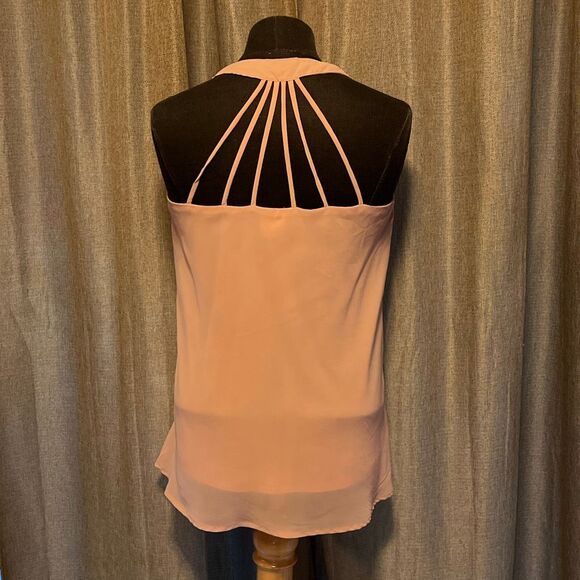 Japna Women's Peach V-Neck Flowy Strappy Racerback Sleeveless Blouse Top Medium - Picture 5 of 7